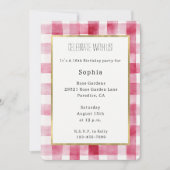 Invitation Anniversaire Rayures Blanches Roses (Devant)