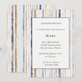 Invitation Anniversaire Rayures Bleu Crème Marron (Devant / Derrière)