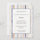 Invitation Anniversaire Rayures Bleu Crème Marron (Devant)
