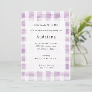 Invitation Anniversaire Rayures Carreaux Blanc Violet