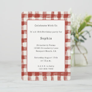Invitation Anniversaire Rayures Carreaux Rouges Blancs