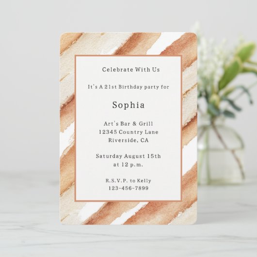 Invitation Anniversaire Rayures Latte Citrouille (Debout devant)