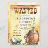 Invitation Anniversaire Recherché de Cowboy (Devant / Derrière)