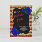 Invitation Anniversaire Red Gold Stripes Parties scintillant  (Debout devant)