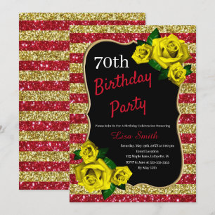 Invitation Anniversaire Red Gold Stripes Parties scintillant 