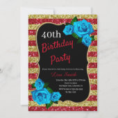 Invitation Anniversaire Red Gold Stripes Parties scintillant  (Devant)