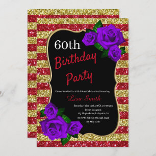 Invitation Anniversaire Red Gold Stripes Parties scintillant