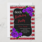 Invitation Anniversaire Red Silver Stripes Parties scintillan (Devant)