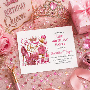 Invitation Anniversaire Reine Rose Gold Pailleté