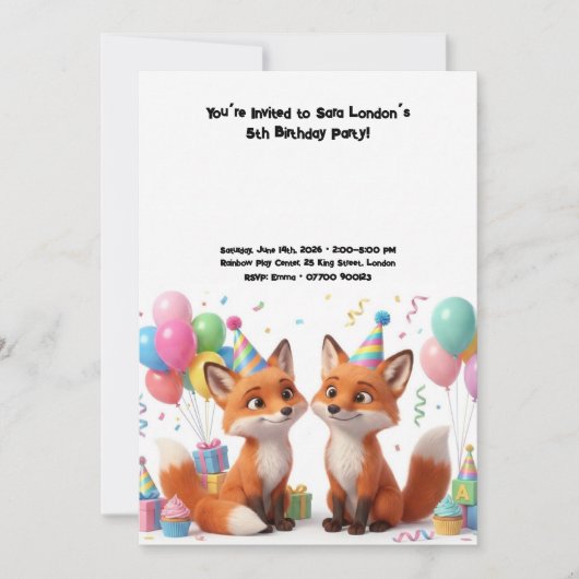 Invitation Anniversaire Renard Adorable (Devant)
