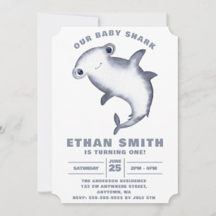 Invitation Anniversaire Requin Marteau Aquarelle Mignon