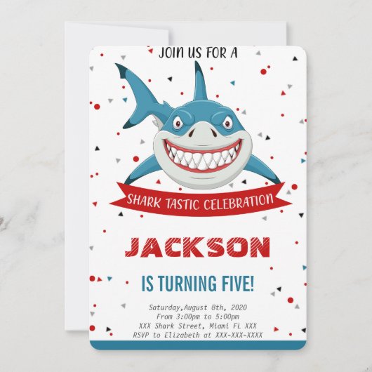 Invitation anniversaire requin modifiable (Devant)