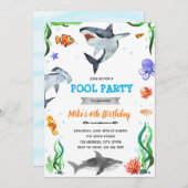 Invitation anniversaire requin sous la douche de mer (Devant / Derrière)