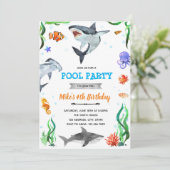 Invitation anniversaire requin sous la mer douche (Debout devant)