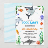 Invitation anniversaire requin sous la mer douche (Devant / Derrière)