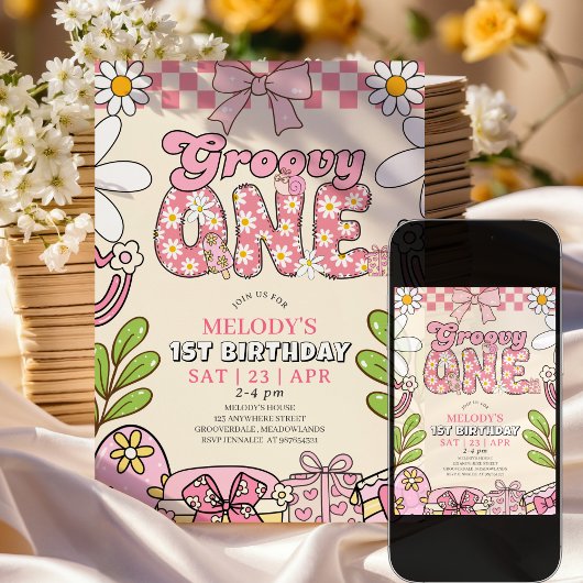 Invitation anniversaire rétro 1ère année Daisy