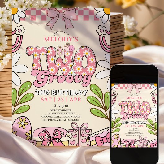 Invitation anniversaire rétro 2 ans Daisy