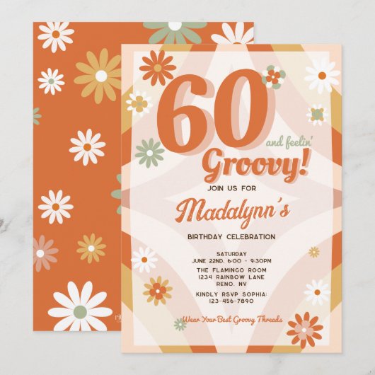 Invitation anniversaire rétro 60 ans et se sentir (Devant / Derrière)