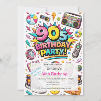 Invitation Anniversaire rétro 90 moderne 30 ans