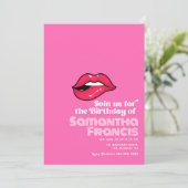 Invitation anniversaire rétro art pop rose vif  (Debout devant)