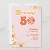 Invitation Anniversaire Rétro Daisy Boho Orange Rose 50 ans (Devant)