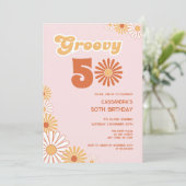 Invitation Anniversaire Rétro Daisy Boho Orange Rose 50 ans (Debout devant)