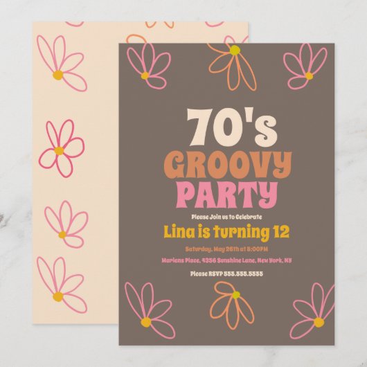 Invitation Anniversaire Rétro Daisy Doodle Groovy (Devant / Derrière)