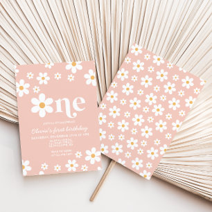 Invitation anniversaire Retro Daisy One Floral 1er