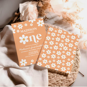 Invitation anniversaire Retro Daisy One Floral 1er