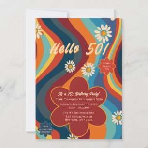 Invitation Anniversaire Rétro Groovy 70's Fleur de Daisy Arc-
