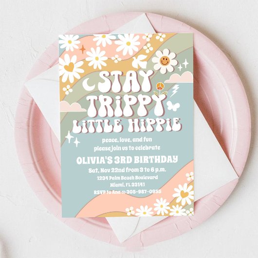 Invitation anniversaire rétro hippie