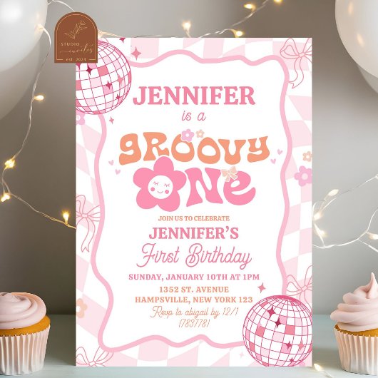Invitation Anniversaire Rétro Pastel Groovy Un