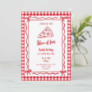 Invitation anniversaire rétro pizza tranche de pla