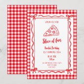 Invitation anniversaire rétro pizza tranche de pla (Devant / Derrière)