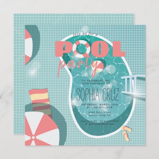 Invitation Anniversaire Retro Pool (Devant / Derrière)