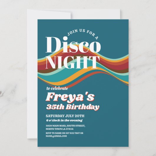 Invitation Anniversaire rétro Rainbow 60s les années 70 80s V (Devant)