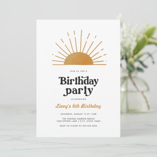 Invitation Anniversaire Retro Sunshine (Debout devant)