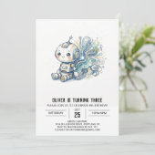 Invitation Anniversaire Robot Bleu Argent (Debout devant)