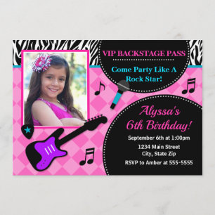 Invitation Anniversaire Rock Star Pop Star Girl