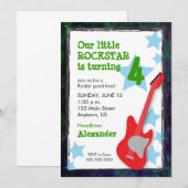 Invitation Anniversaire Rockstar du Garçon de la Guitare Roug (Devant / Derrière)