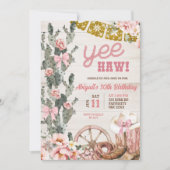 Invitation Anniversaire Rodéo Rose Cactus Bois Rustique (Devant)