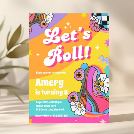 Invitation Anniversaire Roller rétro coloré