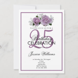 Invitation Anniversaire romantique des Roses Mauve