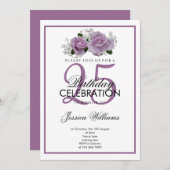 Invitation Anniversaire romantique des Roses Mauve (Devant / Derrière)