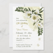 Invitation anniversaire romantique fleurs blanches et or (Devant)