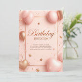 Invitation Anniversaire romantique rose (Debout devant)
