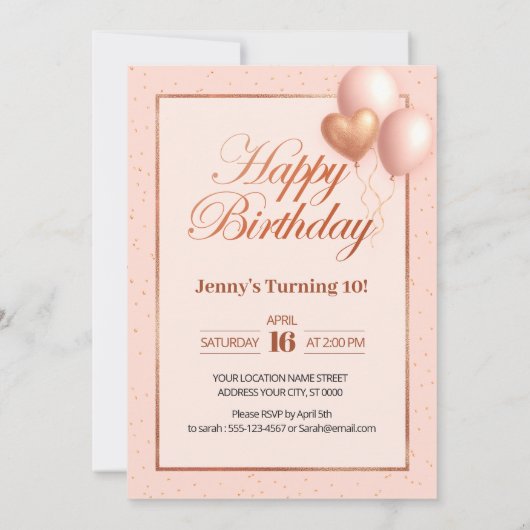 Invitation Anniversaire romantique rose (Dos)