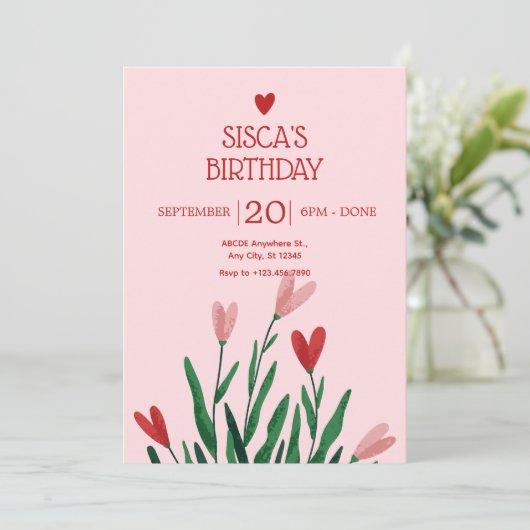 Invitation Anniversaire rose (Debout devant)