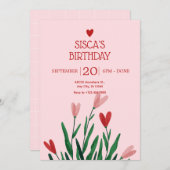 Invitation Anniversaire rose (Devant / Derrière)