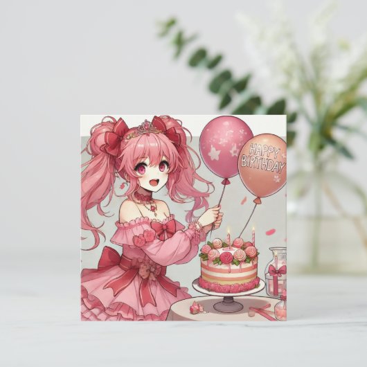 Invitation Anniversaire rose (Debout devant)